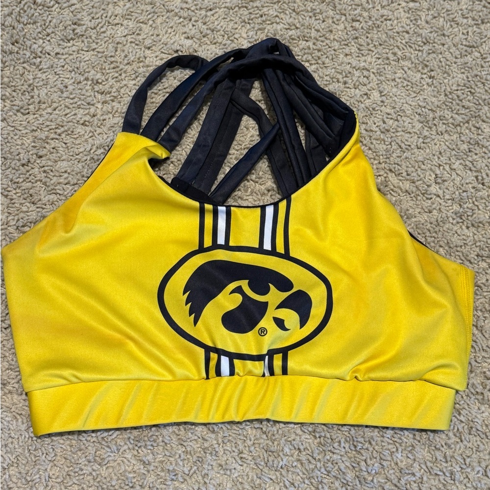 Iowa Hawkeye Yellow Sports Bra with Black Straps